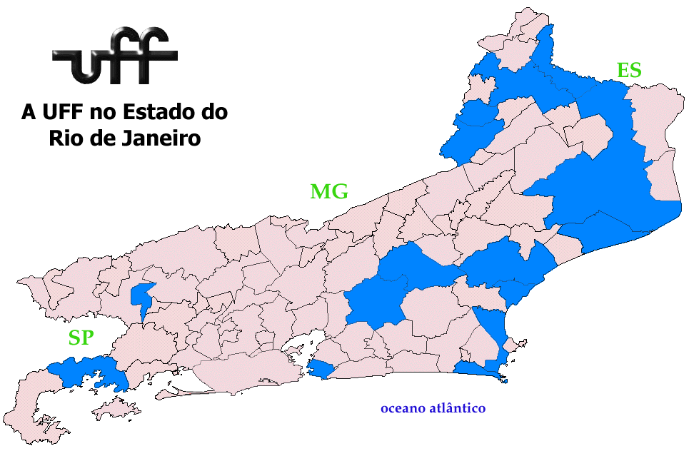 Clique aqui para conhecer a cidade ou o curso - Mapa UFF no Estado do Rio